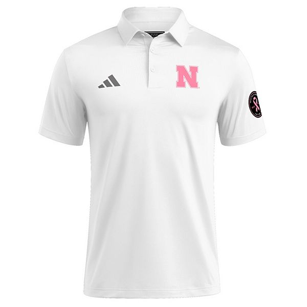 Мужская белая поло Nebraska Huskers с розовой символикой в поддержку борьбы с раком груди Adidas — фото 3