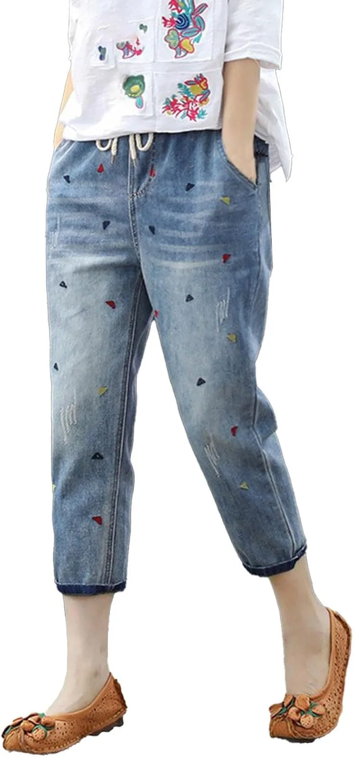 

Женские джинсы Harem Capri Vintage с высокой талией и вышивкой LCMTWX