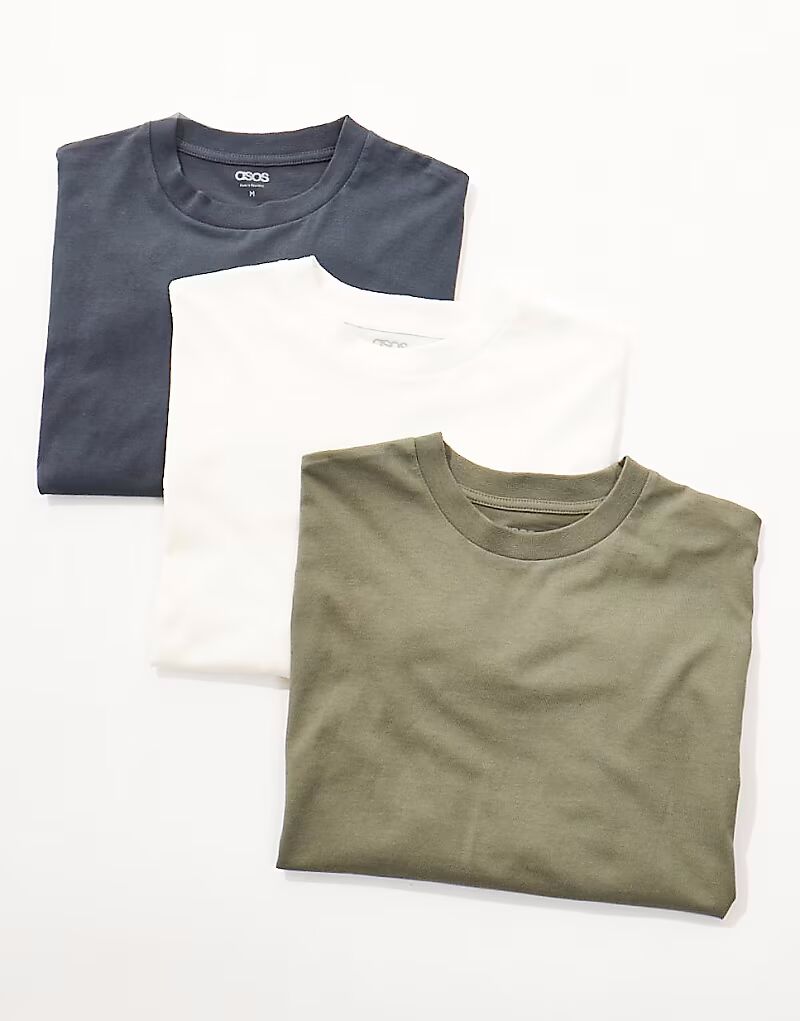 

Футболка свободного кроя ASOS DESIGN Essential в упаковке из 3 пар в кремовом, угольном и хаки цветах
