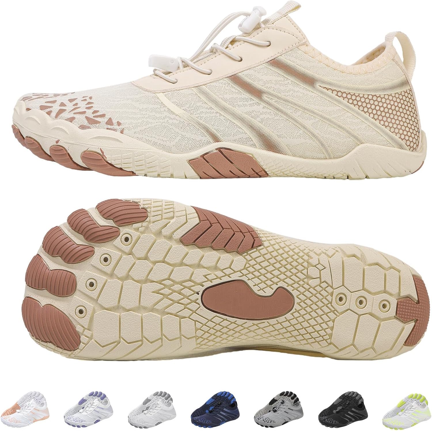 

Горные кроссовки для ходьбы для мужчин и женщин, с широкой носочной частью, противоскользящие, для бега, пляжа, плавания и бассейна Kiyenus, бежевый