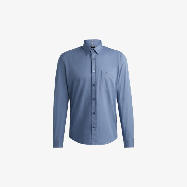 

Рубашка Regular-Fit из хлопчатобумажной саржи с вышитым логотипом Boss, синий