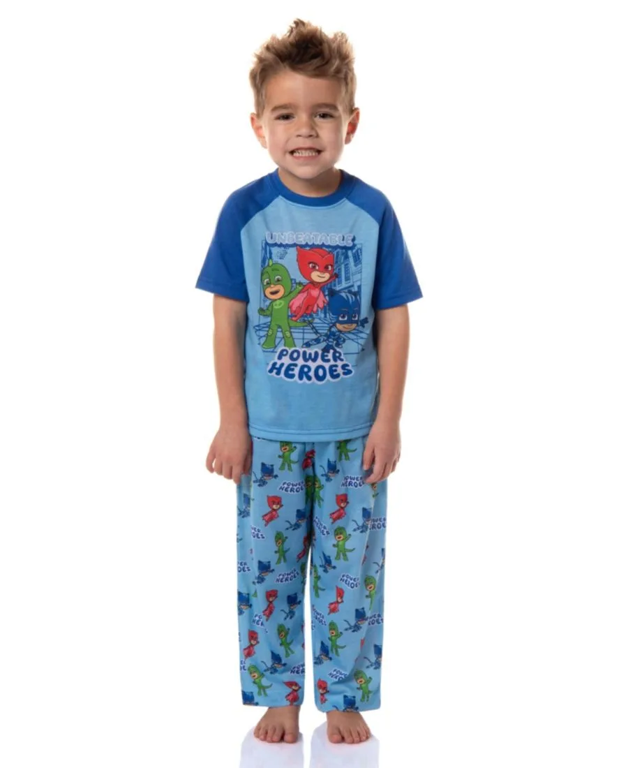 Детский пижамный комплект из двух частей с коротким рукавом «Непобедимые герои силы» для мальчиков PJ Masks, синий