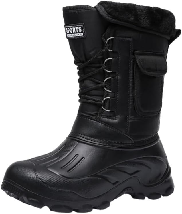 

Мужские водонепроницаемые снежные и рыболовные ботинки HoaloX с высокой верхней частью - теплые велосипедные ботинки для холодной погоды, черный