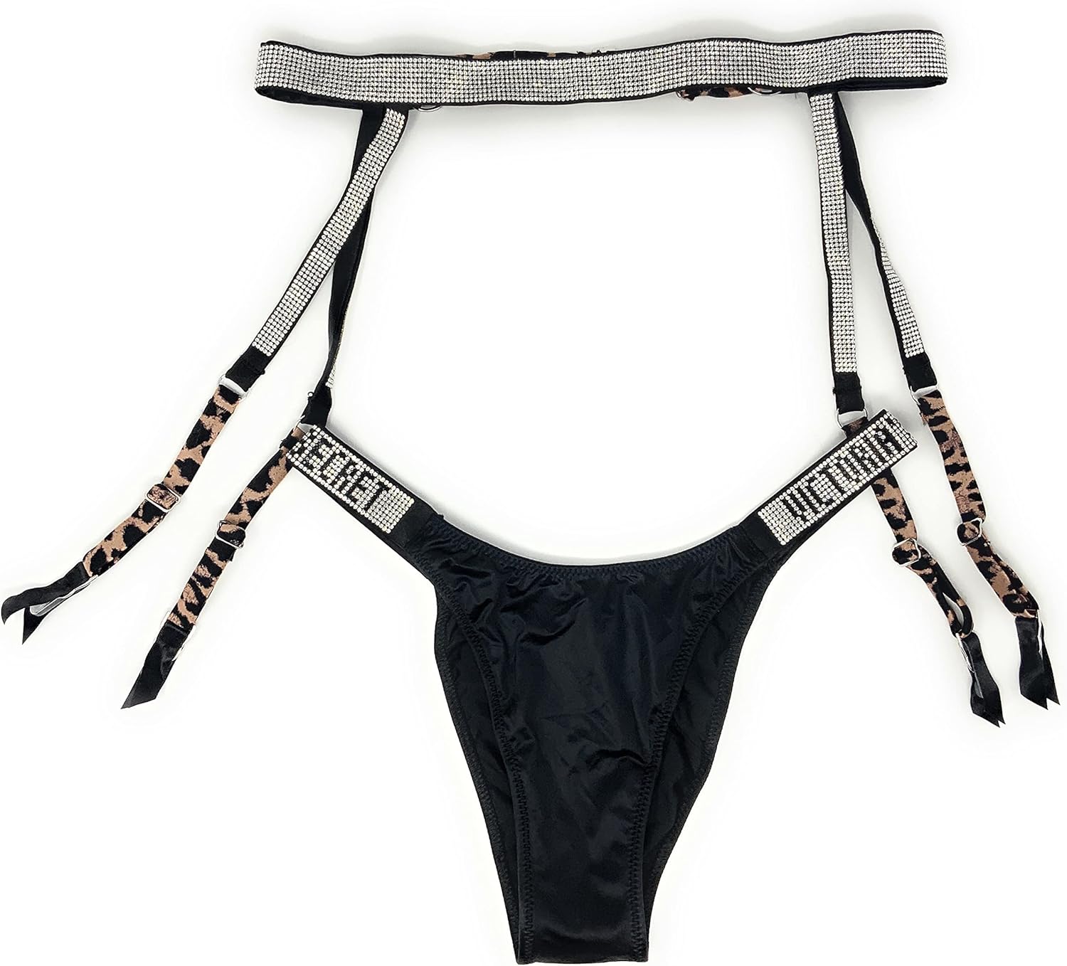 Victoria's Secret Bombshell Shine Strap бразильские трусики и подвязка, Black Vs/Leopard — фото 3