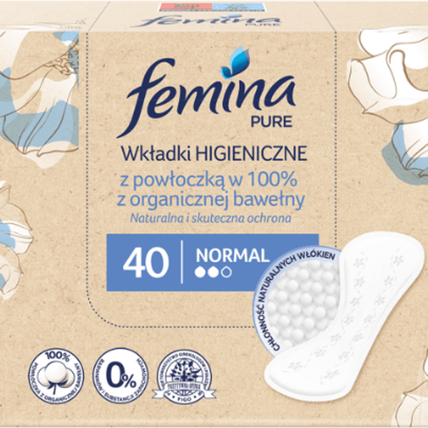 

Обычные гигиенические прокладки, 40 шт./1 упаковка. Femina Pure