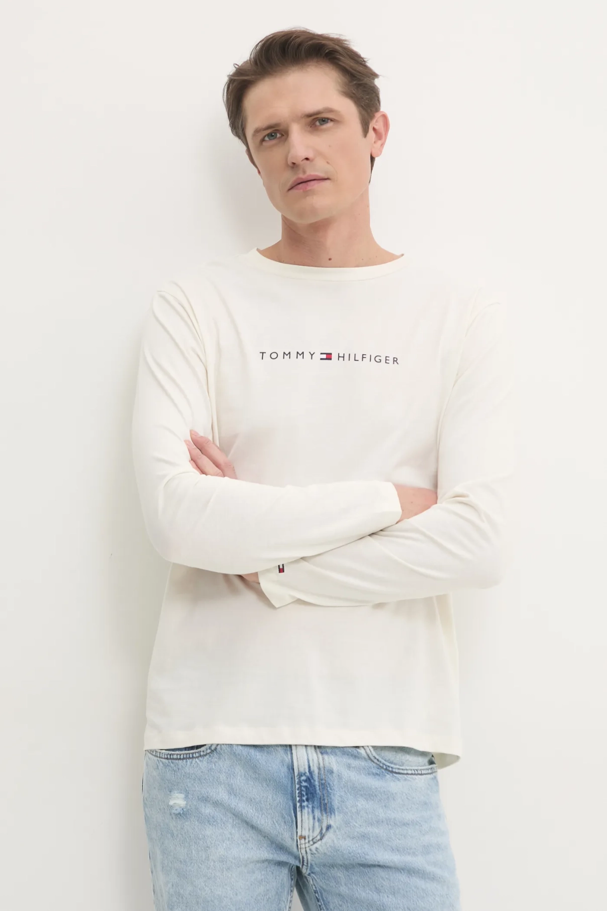 

Хлопковый топ с длинными рукавами Tommy Hilfiger, бежевый