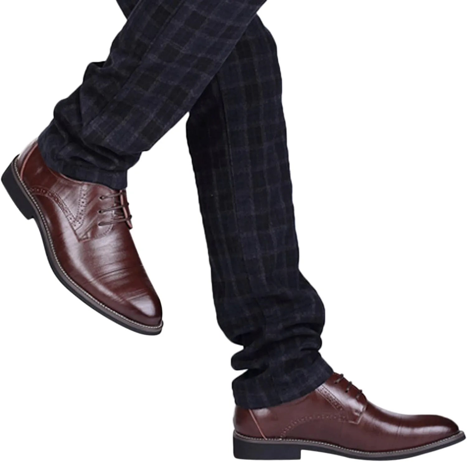ZHOUYF Мужская обувь Oxford Fashion Classic Шнуровка Ретро-кожаные туфли с заостренным носком Повседневная обувь для уличного отдыха Официальная обувь Дышащие противоскользящие свадебные туфли для мужчин, коричневый — фото 3