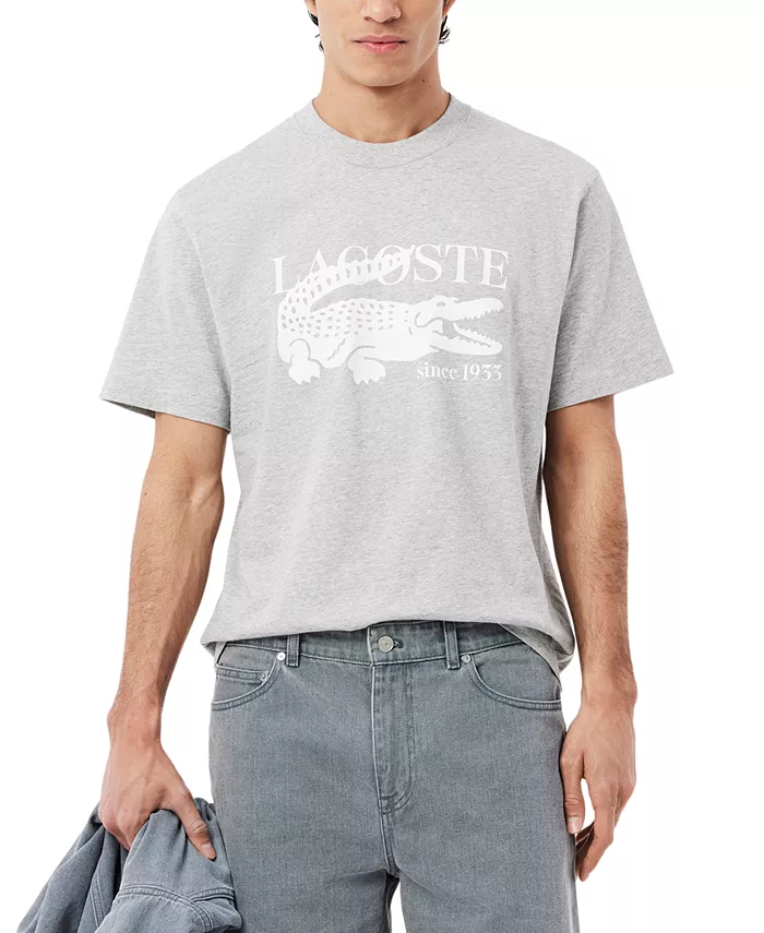 

Мужская футболка классического кроя с логотипом крокодила Lacoste, серебряный