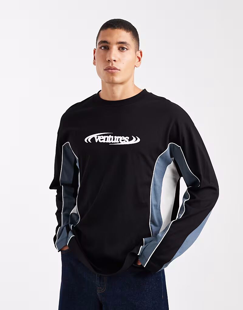 

Футболка свободного кроя с длинными рукавами и текстовой графикой черного цвета Asos Design, Черный, Футболка свободного кроя с длинными рукавами и текстовой графикой черного цвета Asos Design