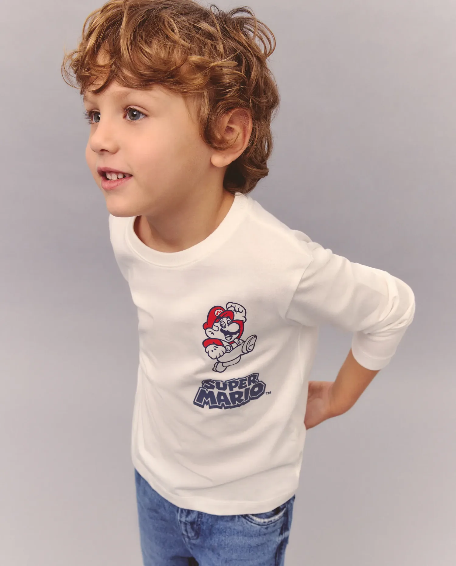 Детская длинная футболка с лицензией MARIO BROSS Kids El Corte Inglés, белый