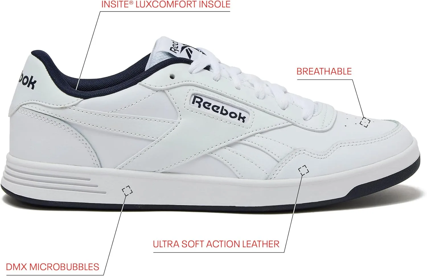 Кроссовки Reebok Court Advance унисекс, FFP-Footwear White/Vector Navy, белый/синий — фото 2