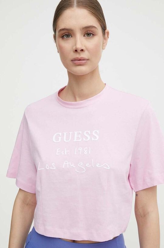 

Хлопковая футболка Guess, розовый