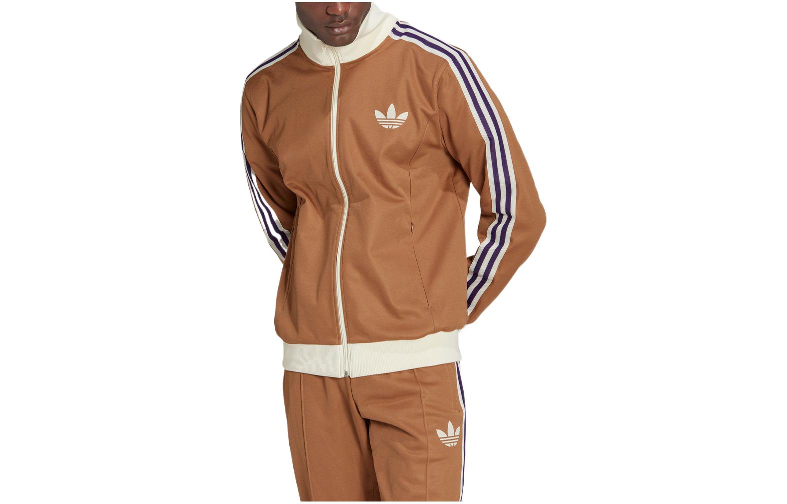 Куртка Men's adidas originals Brand Logo Printing Zipper Classic Sports Jacket Autumn Brown IB3427, коричневый — фото 3