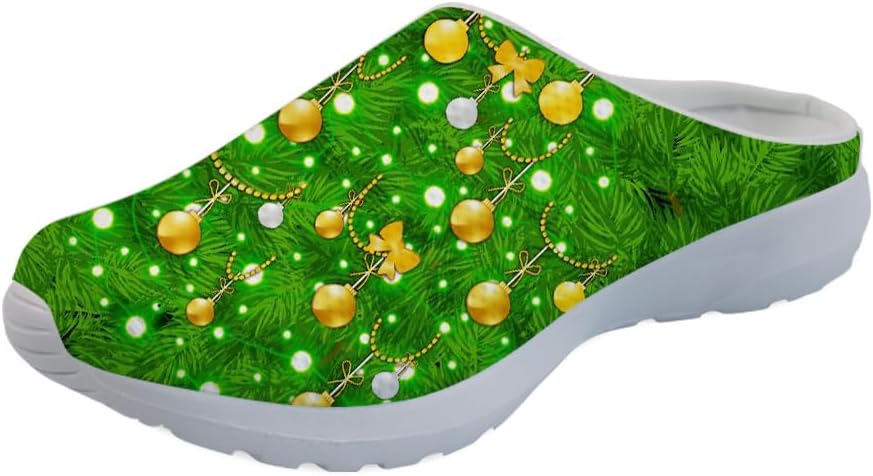 

GLENLCWE Унисекс сабо с принтом американского флага для мужчин и женщин, туфли-мюли, сабо на мягкой подошве, сетчатые тапочки для дома, пляжа и работы медсестрой, Christmas Bell Tree
