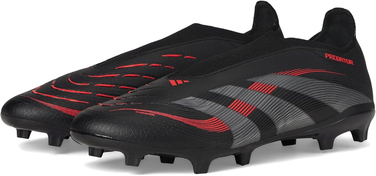 Детские кроссовки Adidas F50 League без шнурков для твердых/универсальных покрытий (унисекс), черный/красный/серый/ярко-красный — фото 2