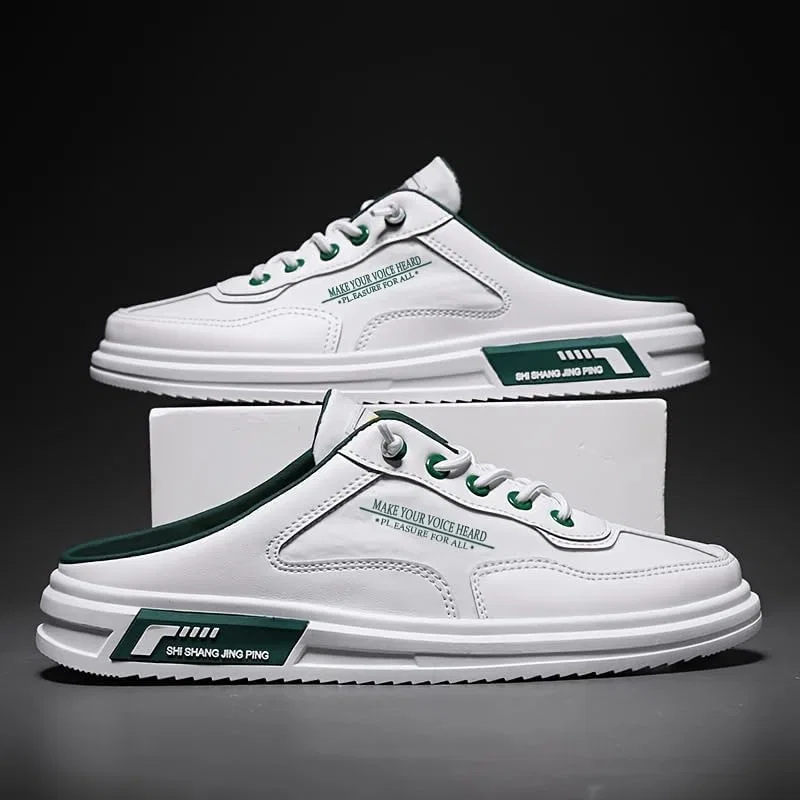 Мужские мюли Loafers с перфорацией, дышащие, нескользящие, бело-зеленые Clolinde — фото 2