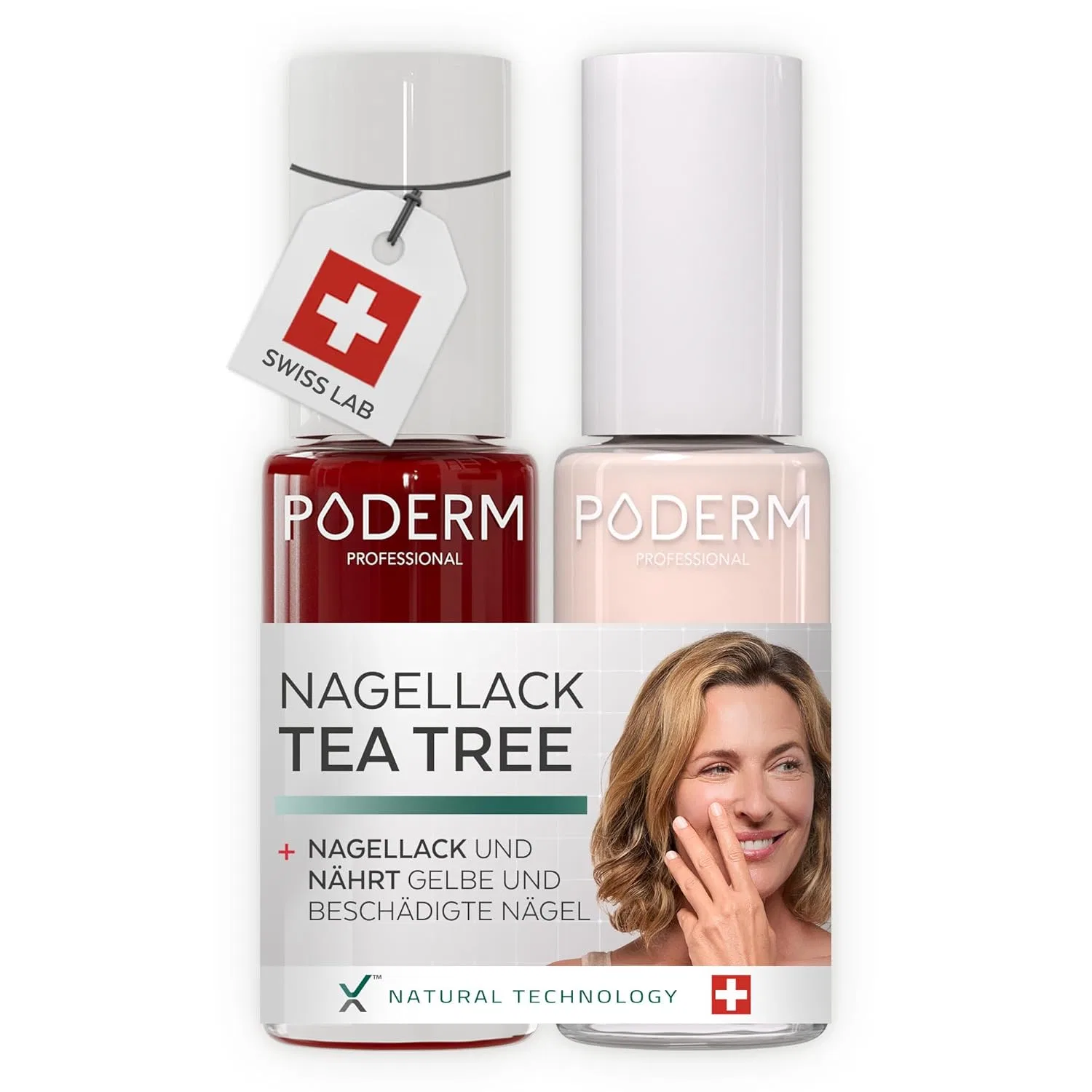 Лак для ногтей PODERM с маслом чайного дерева, красный и розовый Poderm, Allura Red + Pale Pink