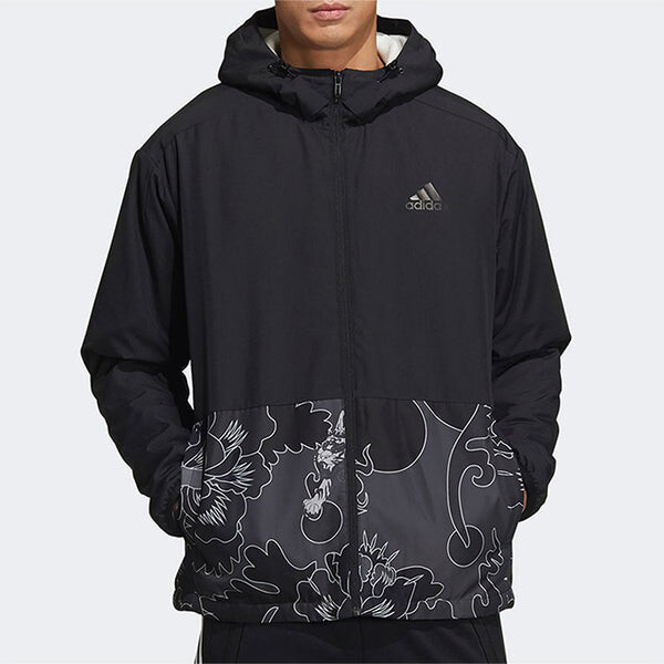 Куртка adidas Aop Block Colorblock Windproof Fleece Lined Stay Warm Hooded Jacket Black, черный — фото 2