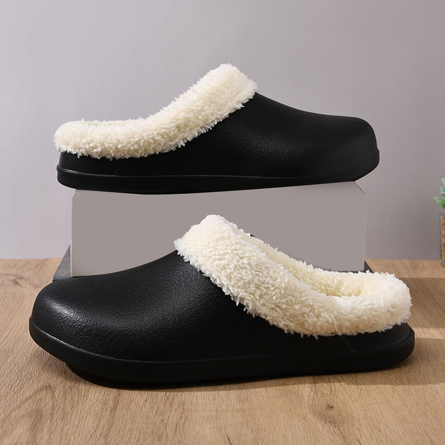 Женские сабо с меховой подкладкой Jyswoshoe, черный — фото 2