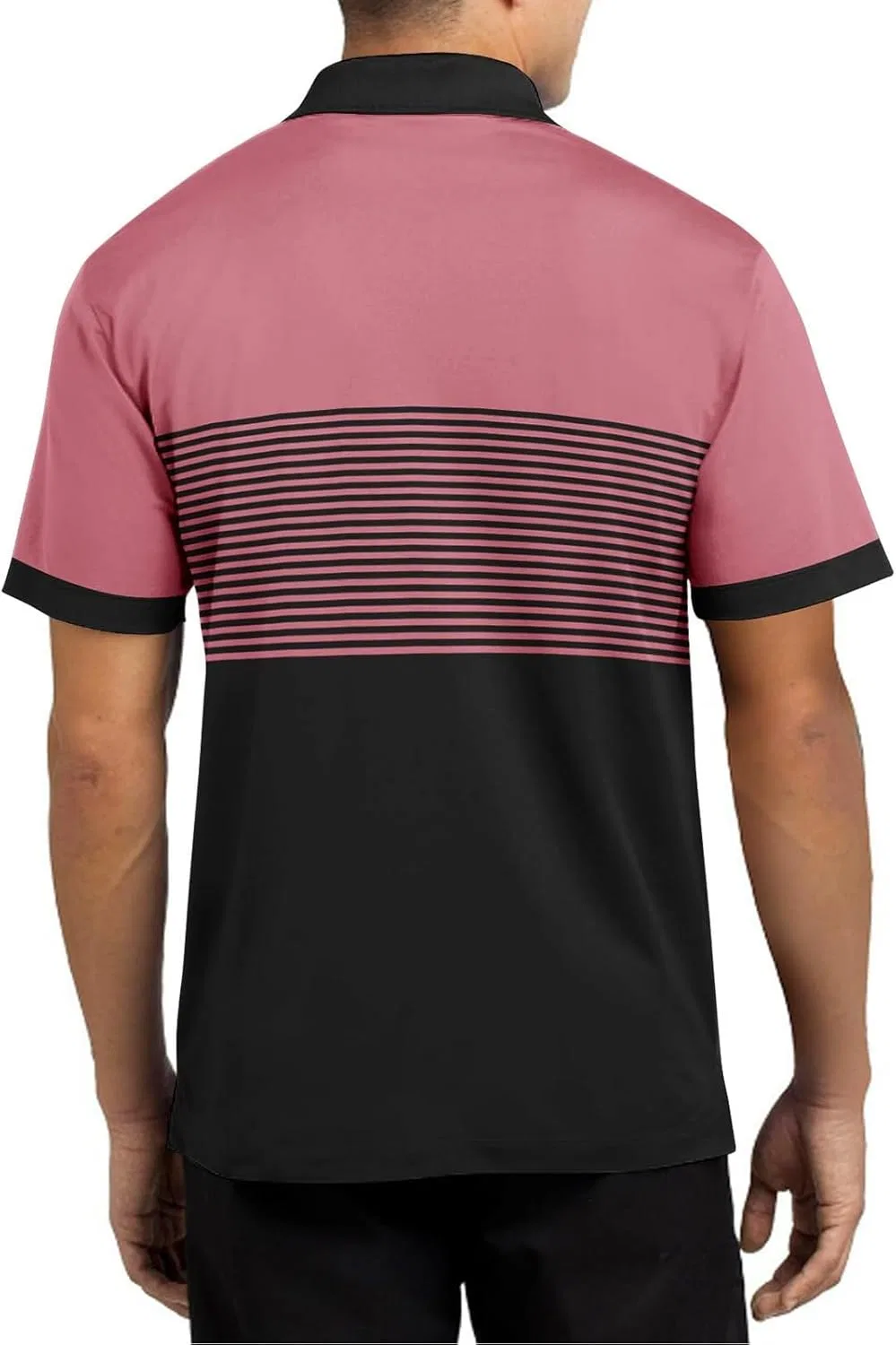 Мужское поло с коротким рукавом, полосатое, Slim Fit, с карманом, Pink — фото 2