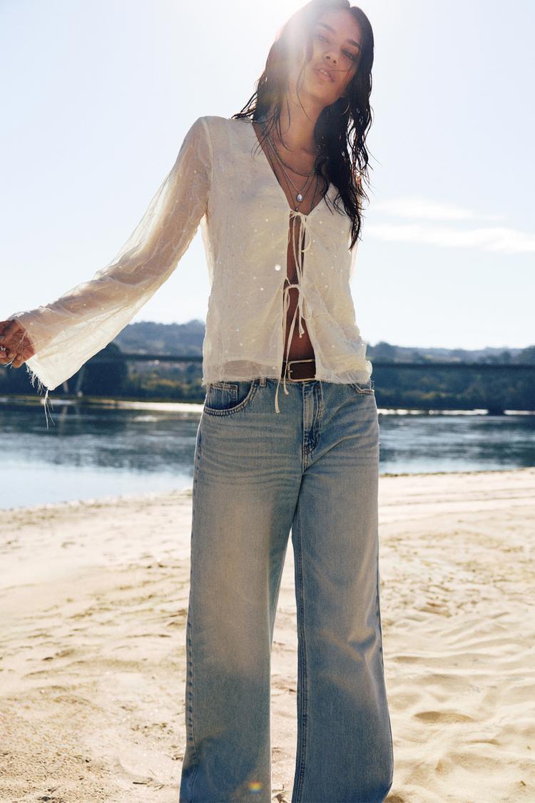 

Блузка из тюля с пайетками Pull And Bear, экрю