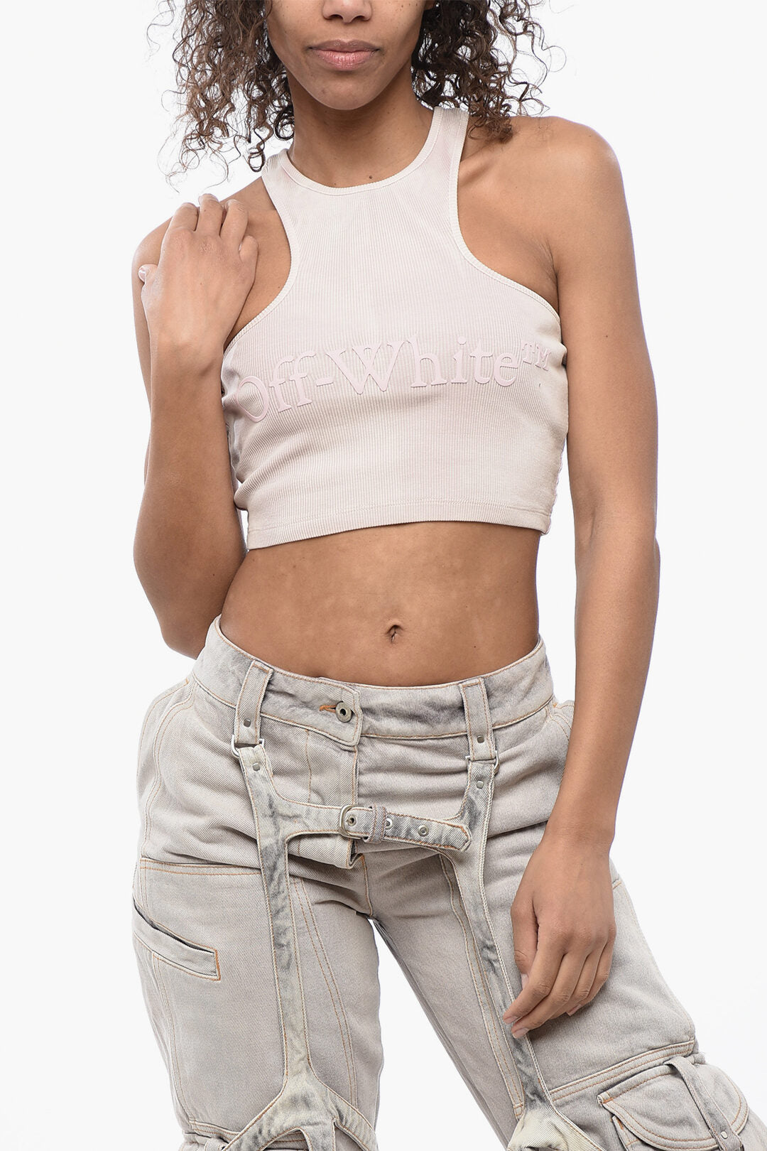 

Укороченный топ цвета «кремовый» с тисненым логотипом Off-White