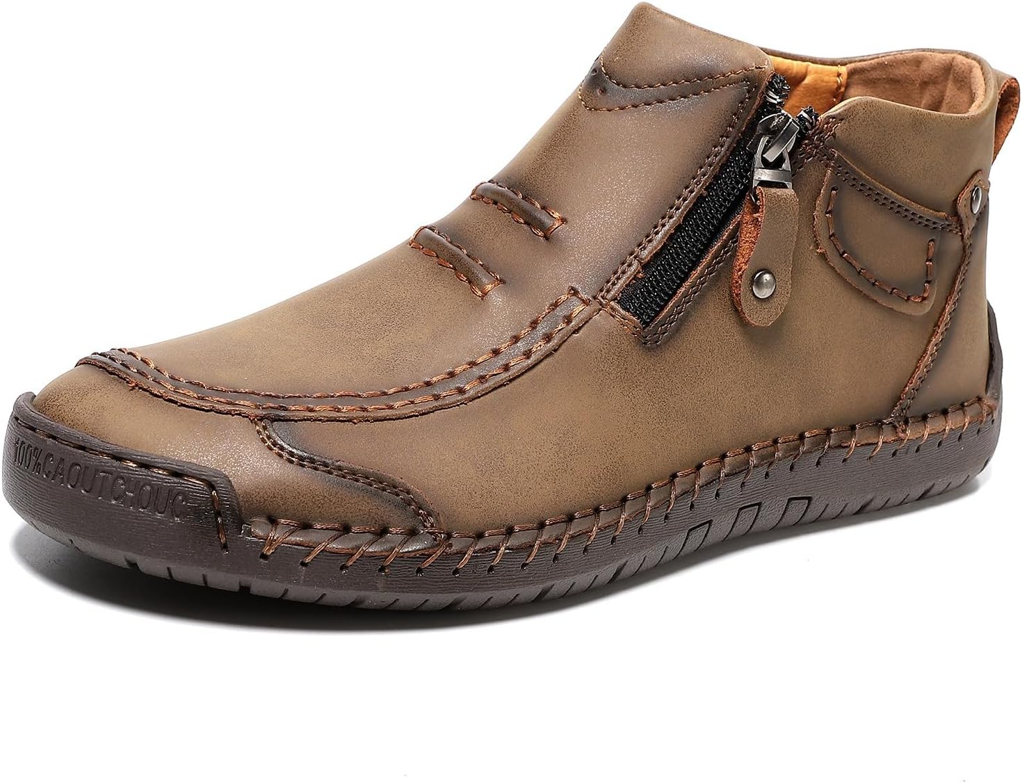 

Мужские слипоны оксфорды, лоферы до щиколотки, повседневные обувь для вождения, ручная строчка, дышащие обувь для отдыха Azttoztto, хаки