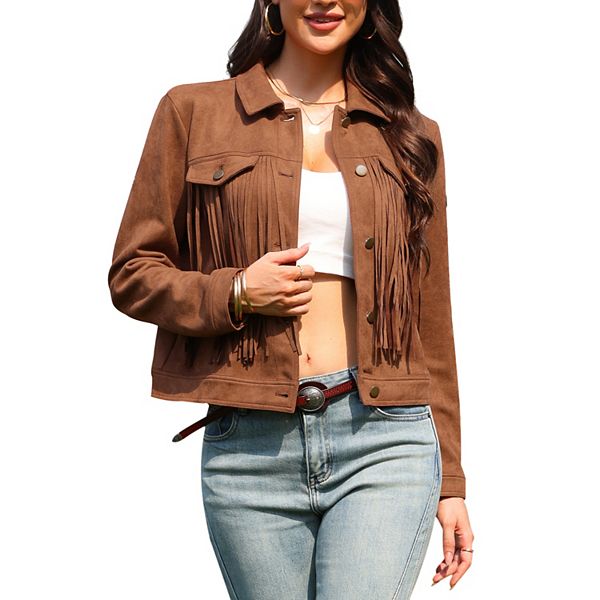 

Женская куртка в стиле вестерн с бахромой из искусственной замши на пуговицах Inspire Chic