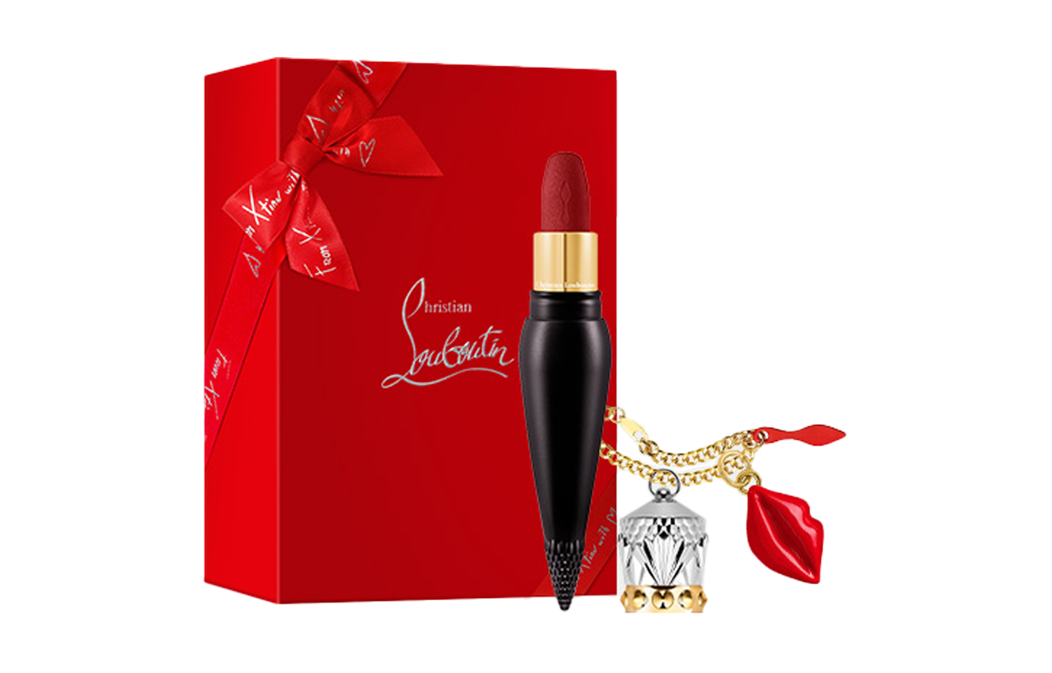 Christian Louboutin Помада CL Custom Box Queen's Baton Soft Matte, легко растушевывается, 318M+, короткая цепочка, красные губы — фото 3