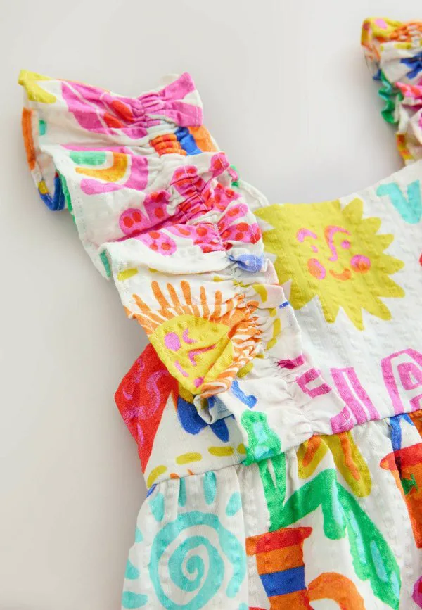 Комбинезон прямого кроя с рукавами-оборочками Next, Multi Summer Palm Print — фото 2