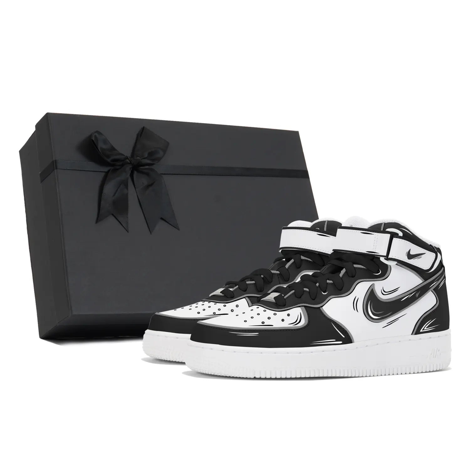 

Nike Air Force 1 Coverage Противоскользящие и устойчивые к истиранию кроссовки мидтоп мужские белый черный, черный белый