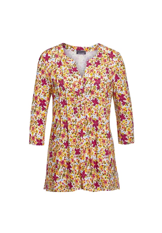 

Короткий размер: туника-рубашка с принтом подчеркивающая фигуру Goldner, мультиколор