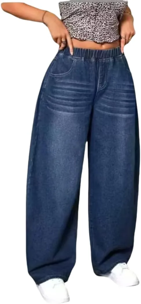 

Женские джинсы свободного кроя с эластичным поясом и карманом