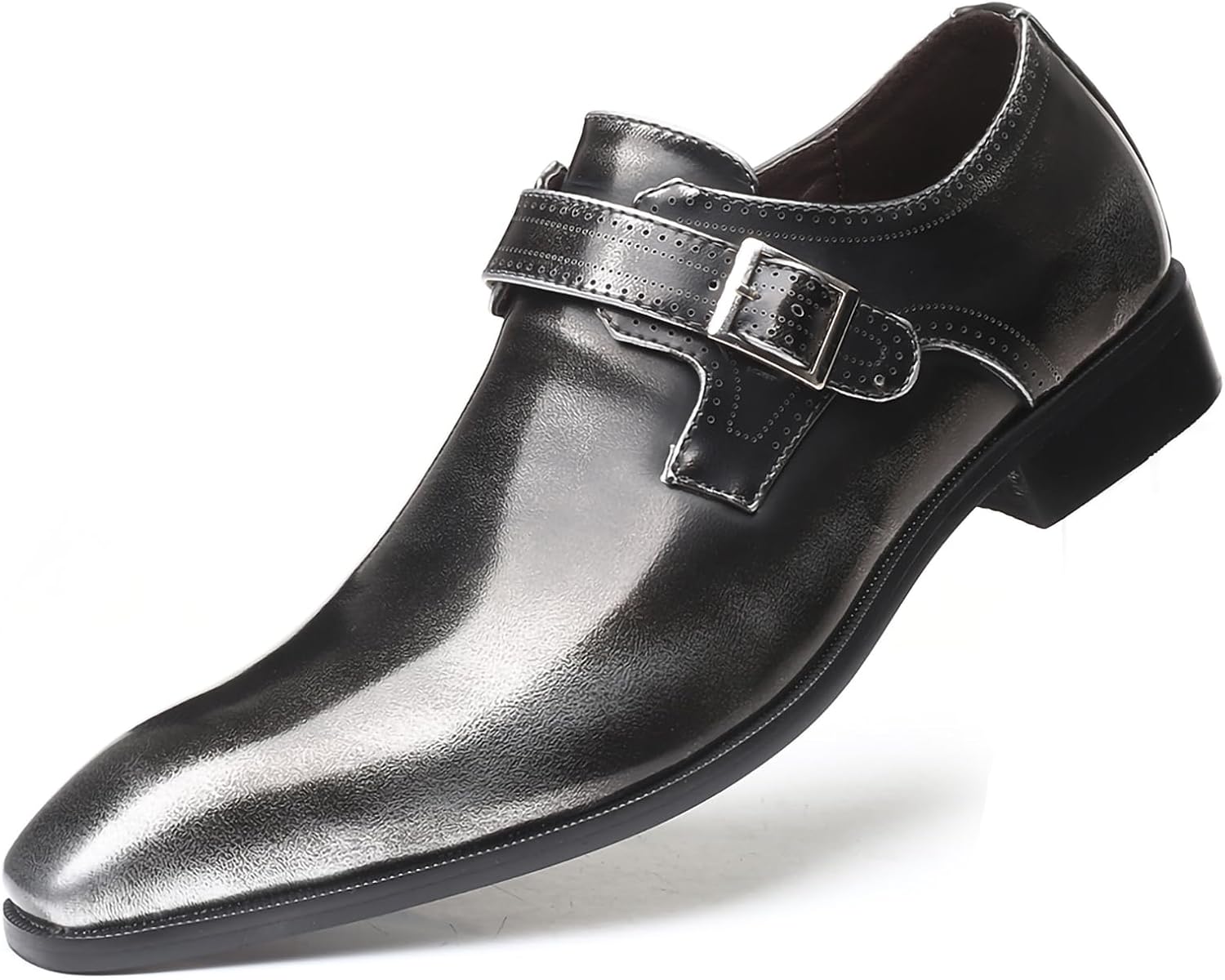 

Мужские классические туфли с закрытым носком, слипоны-монахи, стильные и удобные, из лакированной искусственной кожи PU, для бизнеса, повседневного ношения и городской езды Generic, серый