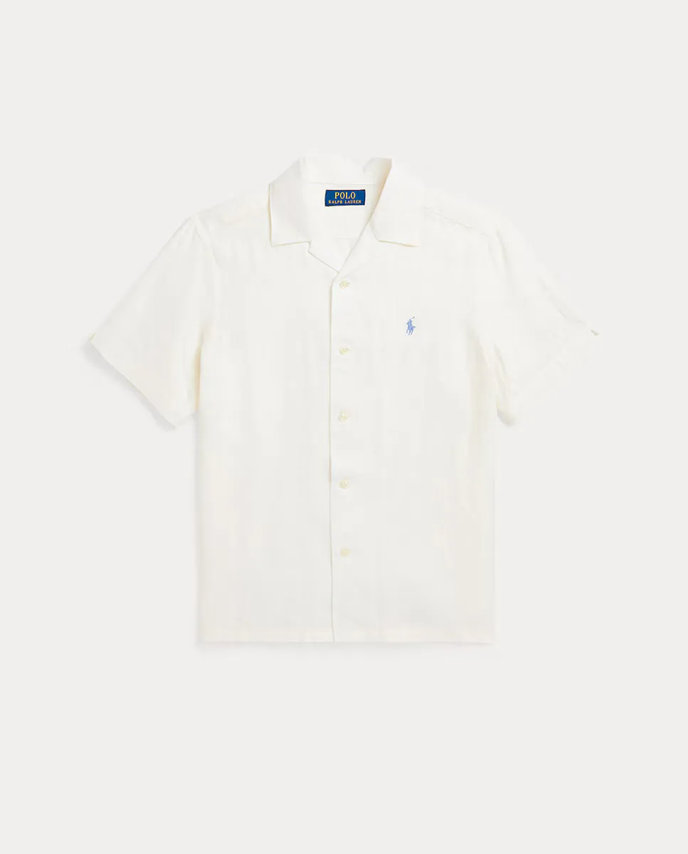

Льняная рубашка для мальчика с короткими рукавами Polo Ralph Lauren, белый