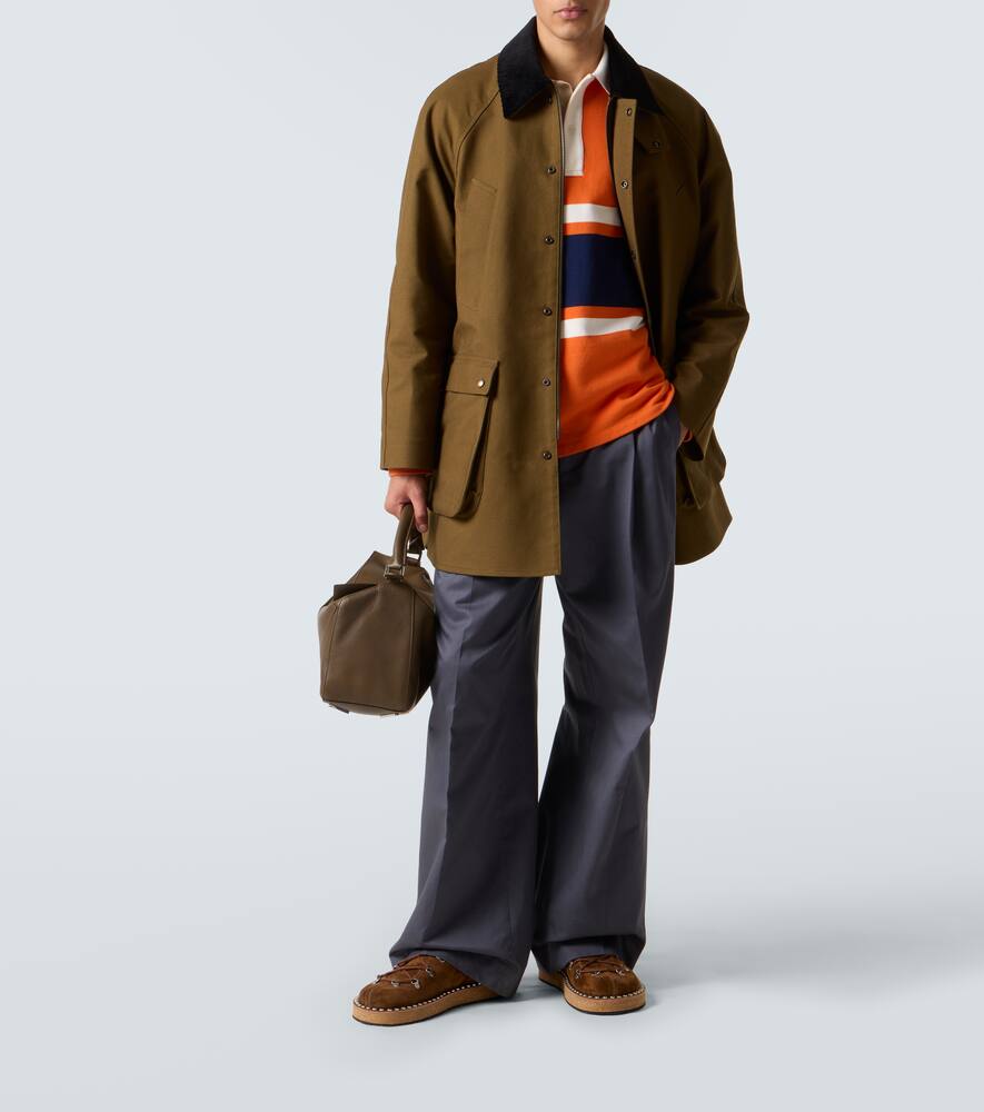 Хлопковое пальто с отделкой из вельвета Loewe, Khaki Green — фото 2