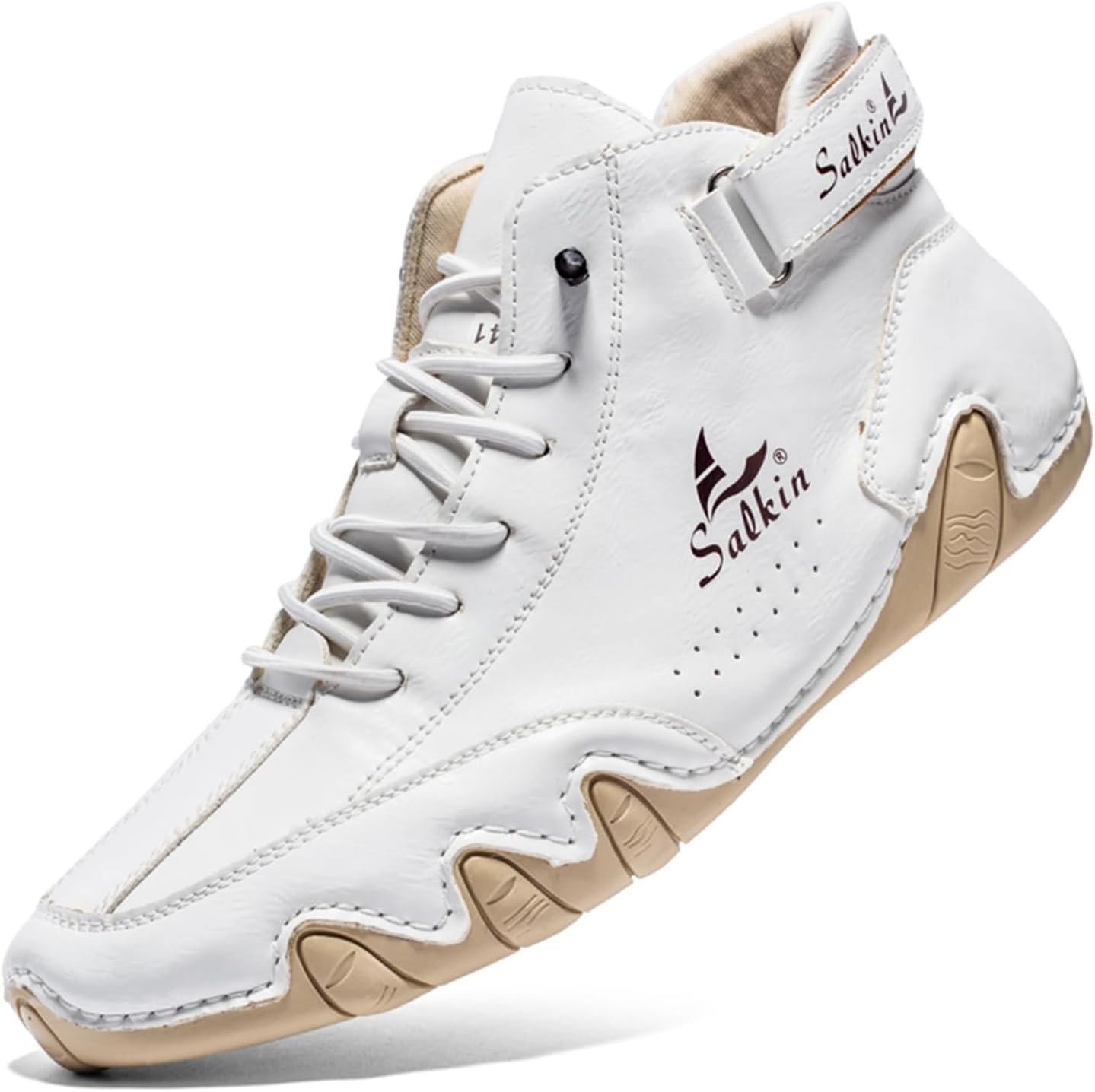 

Мужские повседневные кожаные модные кроссовки Abborora, ботинки-чижки на щиколотке, слипоны, легкие лоферы для ходьбы и вождения, белый