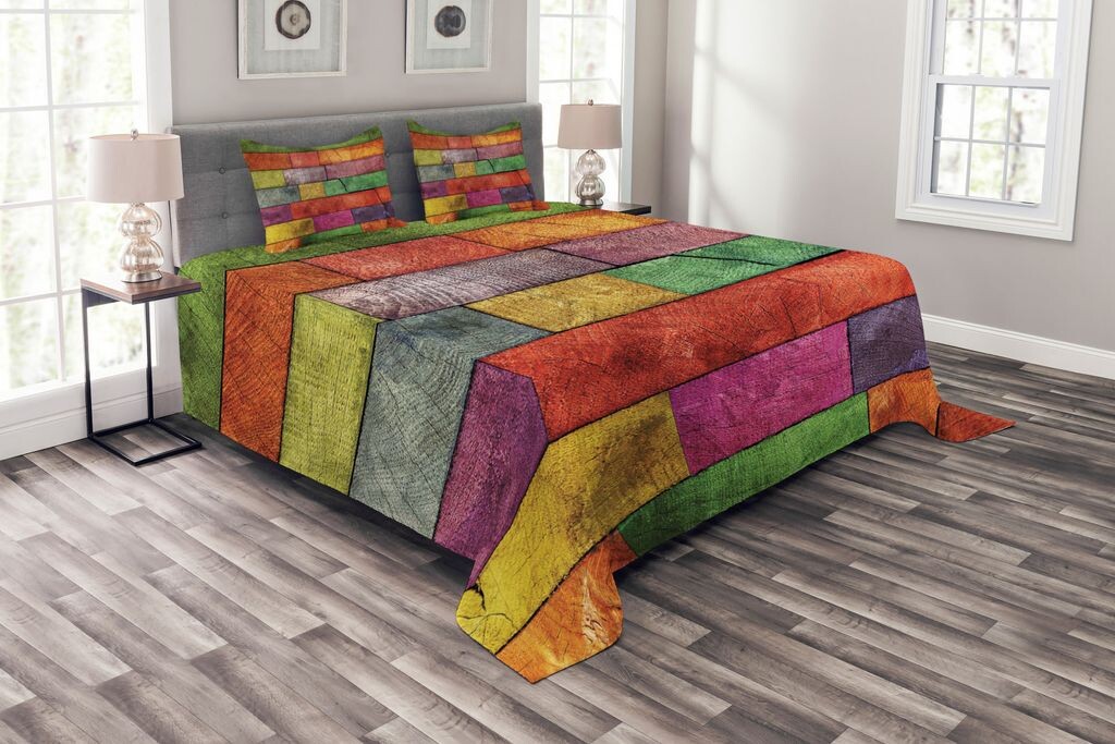 

ABAKUHAUS Комплект абстрактного покрывала, Rainbow Timber Art, комплект с моющимися наволочками, для односпальных кроватей 264 x 220 см, разноцветный