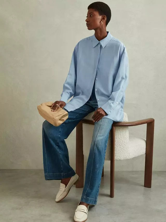 

Рубашка Reiss Beatrix Oversized Linen Blend, синий