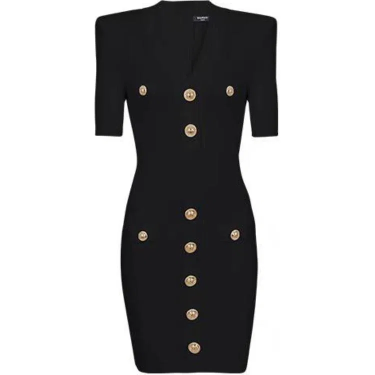 V-образный трикотажное мини-платье BALMAIN, Black