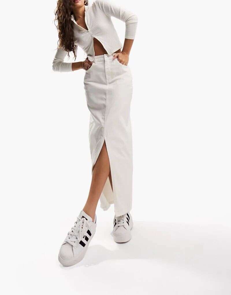 

Бежевая джинсовая юбка миди с разрезами ASOS Hourglass
