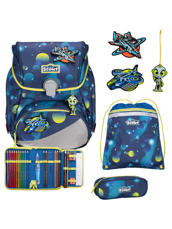 

Scout Набор школьных рюкзаков Alpha LED, 4 предмета, дизайн «Планеты» в синем цвете