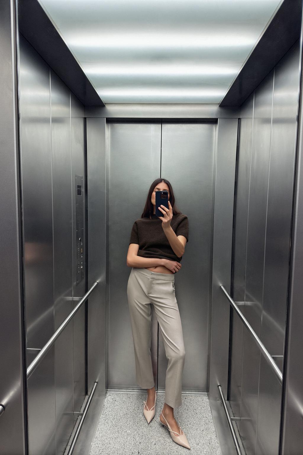 

Мягкие укороченные брюки ZARA, цвет Sand/Marl