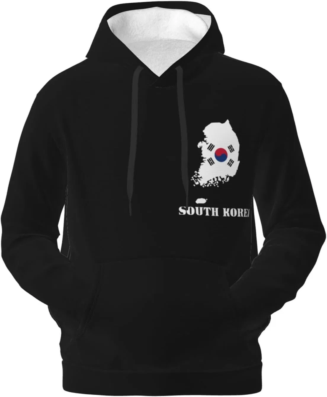 Мужская флисовая толстовка с капюшоном и карманом, South Korea Korean Map Flag Generic, черный — фото 4