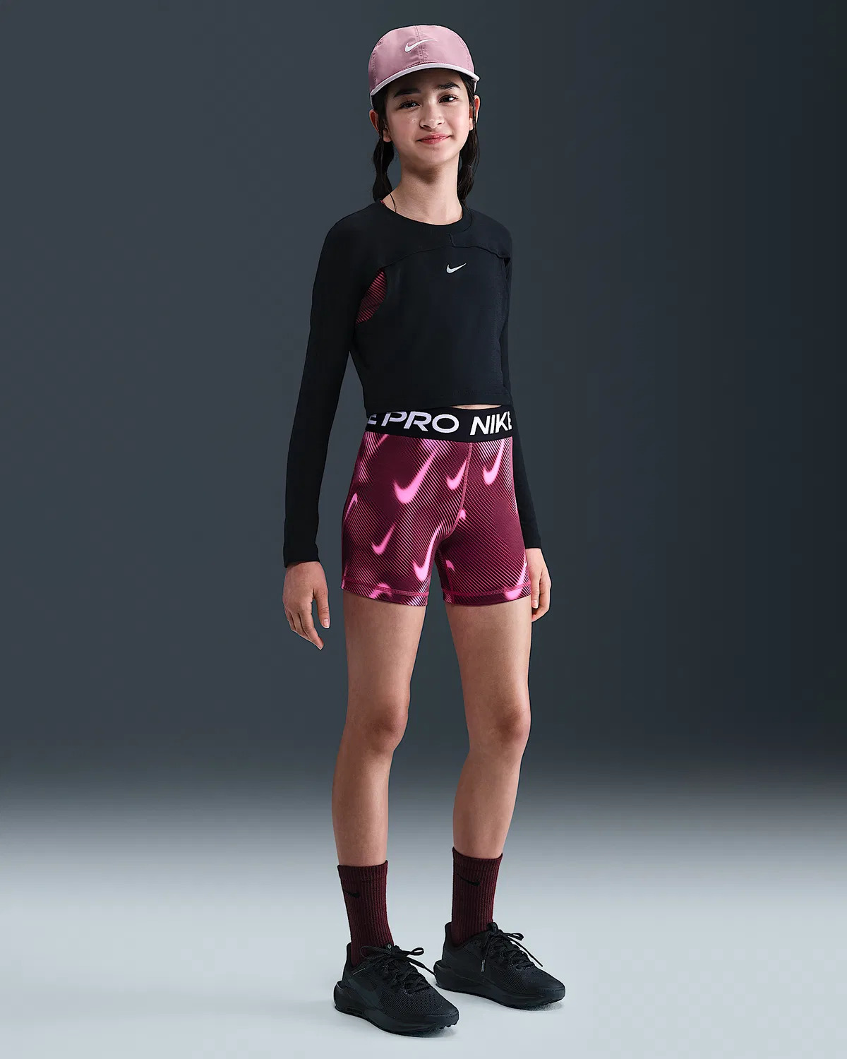 Большие детские (девочки) шорты Nike Pro Dri-FIT 3", Sweet Beet/White