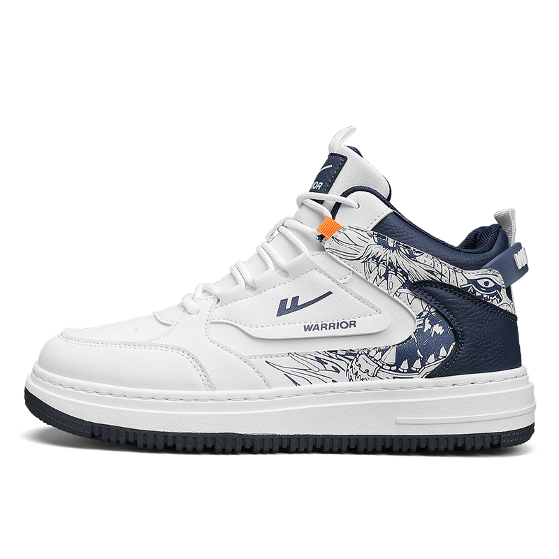 

WARRIOR Винтажные баскетбольные кроссовки противоскользящие износостойкие высокие скейтбордские мужские бело-темно-синие, цвет White Dark Blue