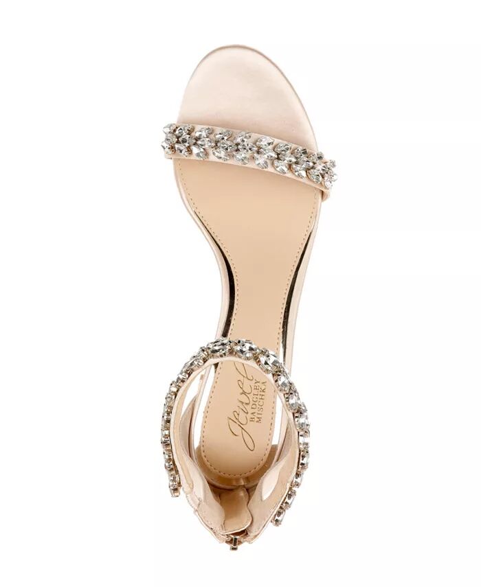 Женские вечерние босоножки Bronwen Block Heel Jewel Badgley Mischka, коричневый/бежевый — фото 4