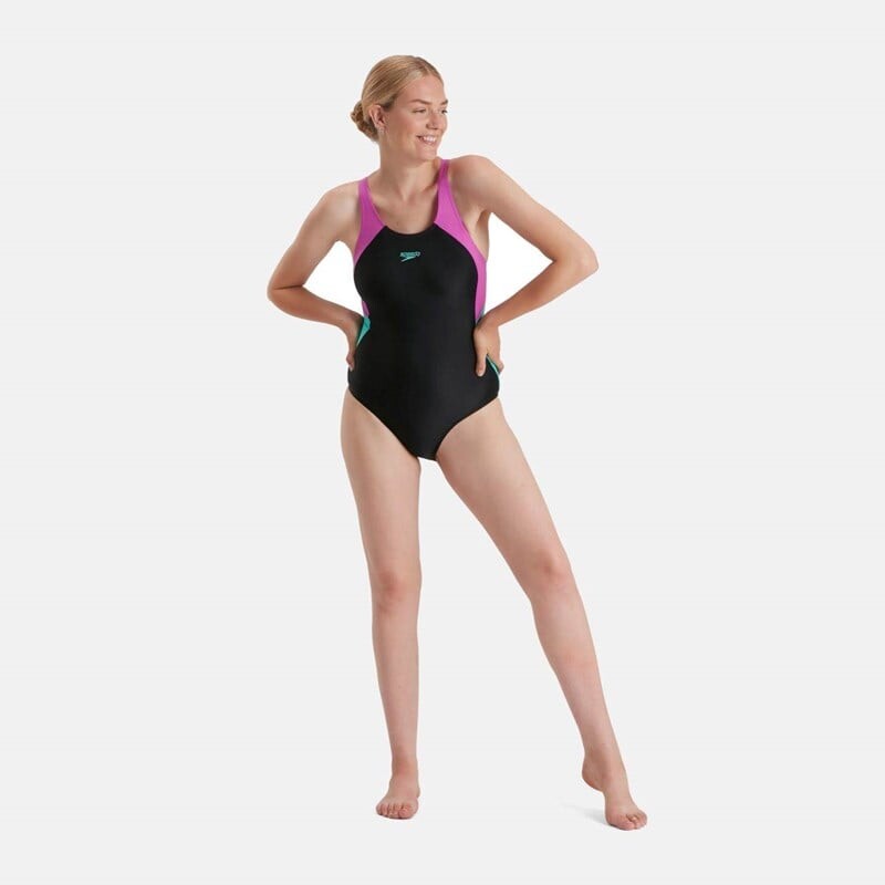 

Женский цельный купальник в стиле колор-блок с мускулистой спиной Speedo, черный