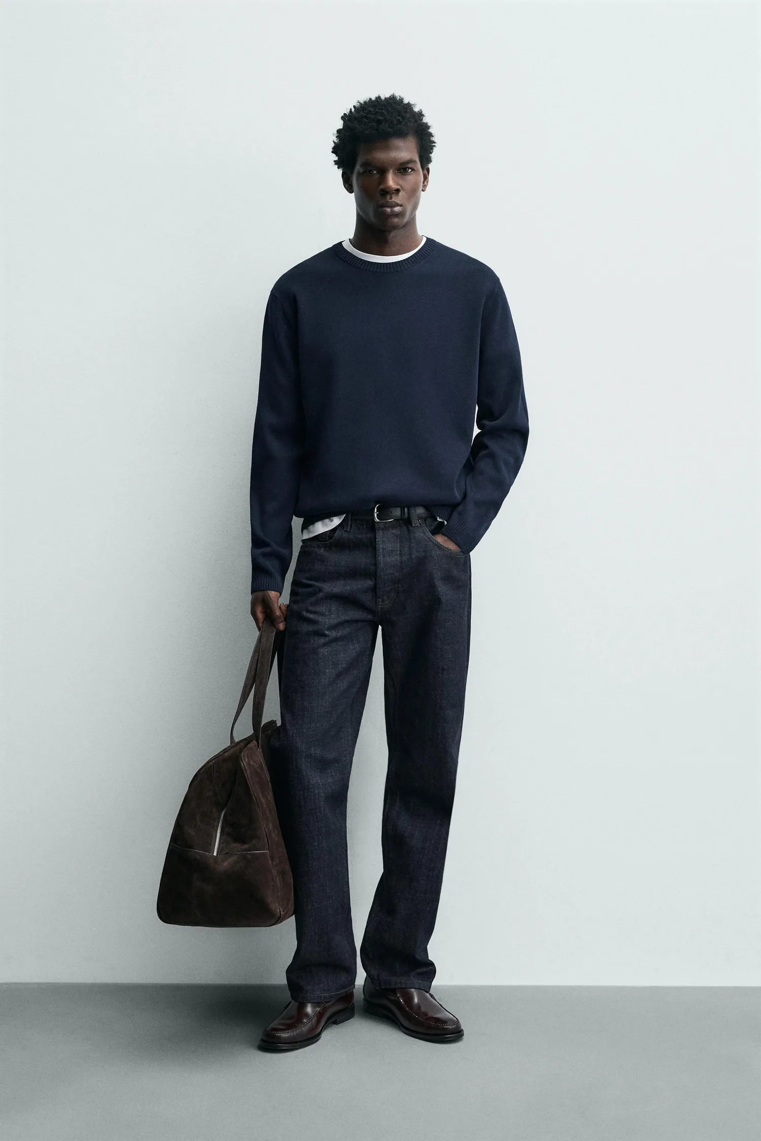 Хлопковый свитер с текстурой Zara, темно-синий