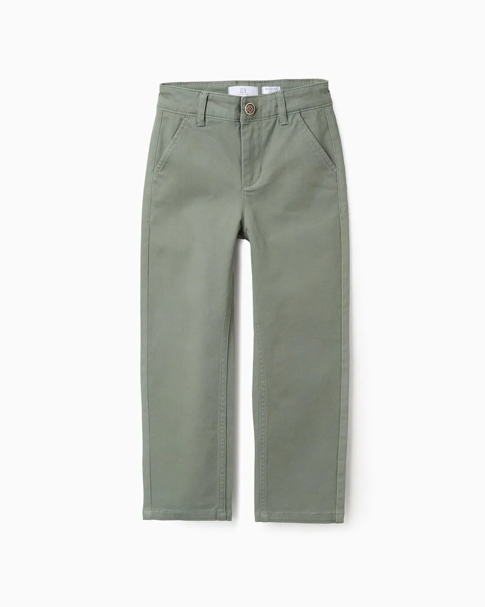 

Китайские детские брюки из саржи slim fit Zippy, темно-зеленый